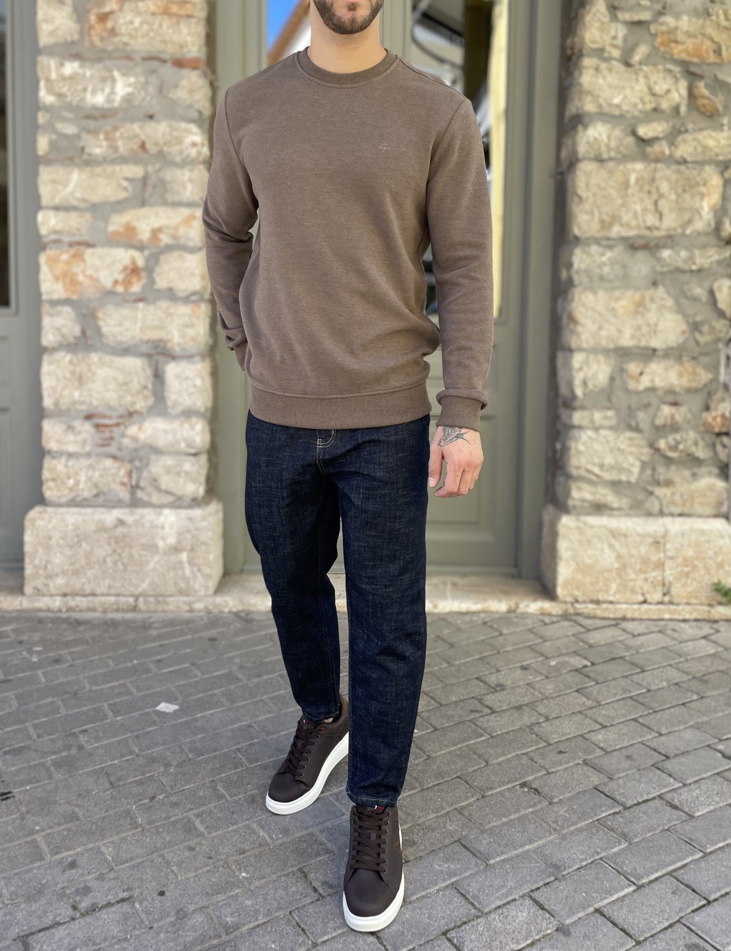 Ανδρική πούρο πλεκτή βαμβακερή μακρυμάνικη μπλούζα plus size 2308Q φωτογραφία